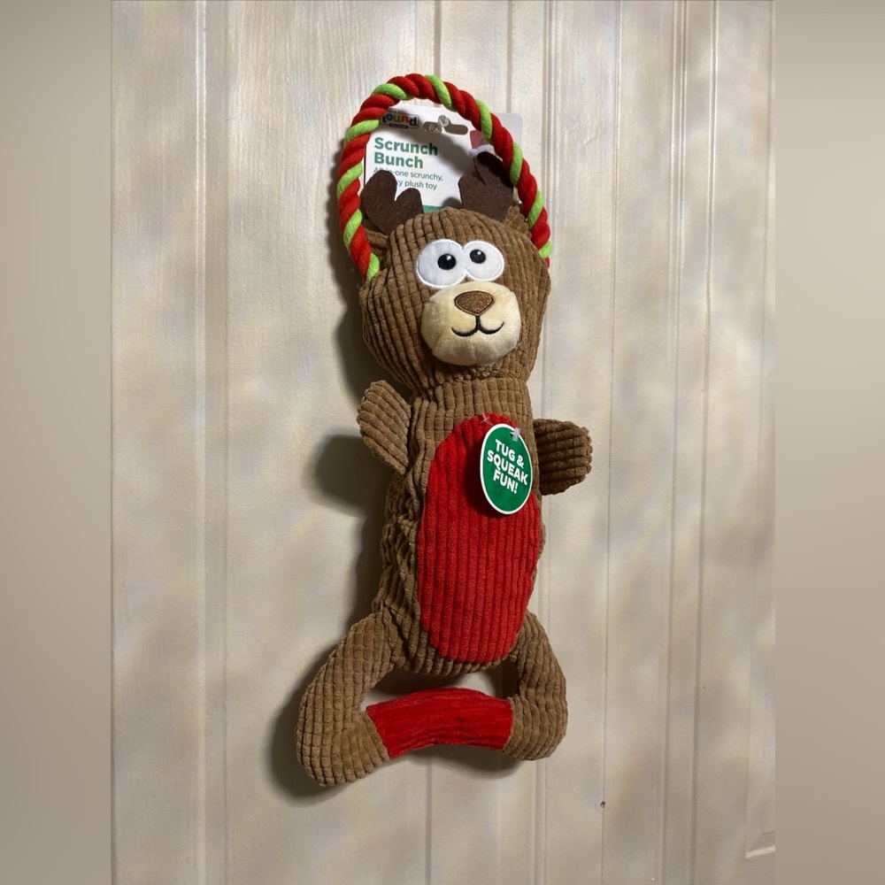 Outward Hound 16" K9 Tuff Tug Rope Squeaky Crinkle  Reindeer Plush Dog Toy